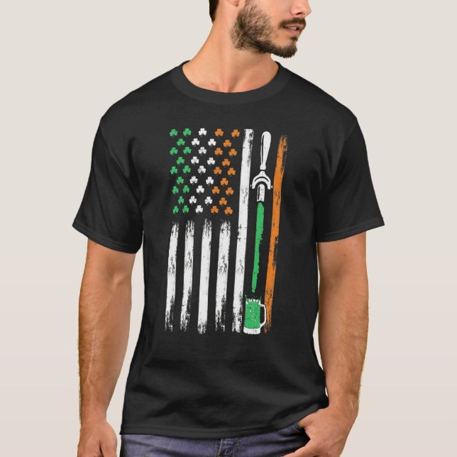 Camiseta Shamrock Irish American Flag Draft Beer Rua Patric (Frente)