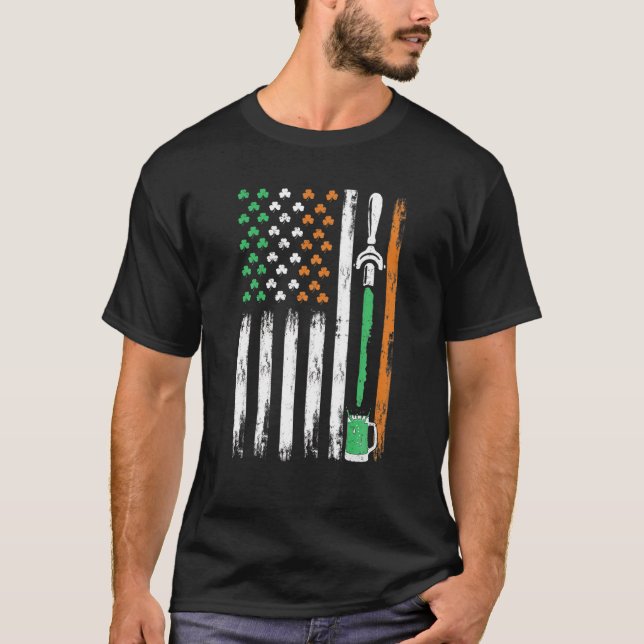 Camiseta Shamrock Irish American Flag Draft Beer Rua Patric (Frente)