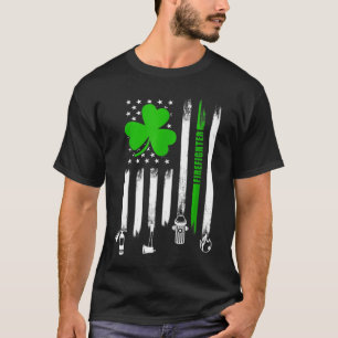 Camiseta Shamrock Irish American Flag Firefighter Rua-Patri