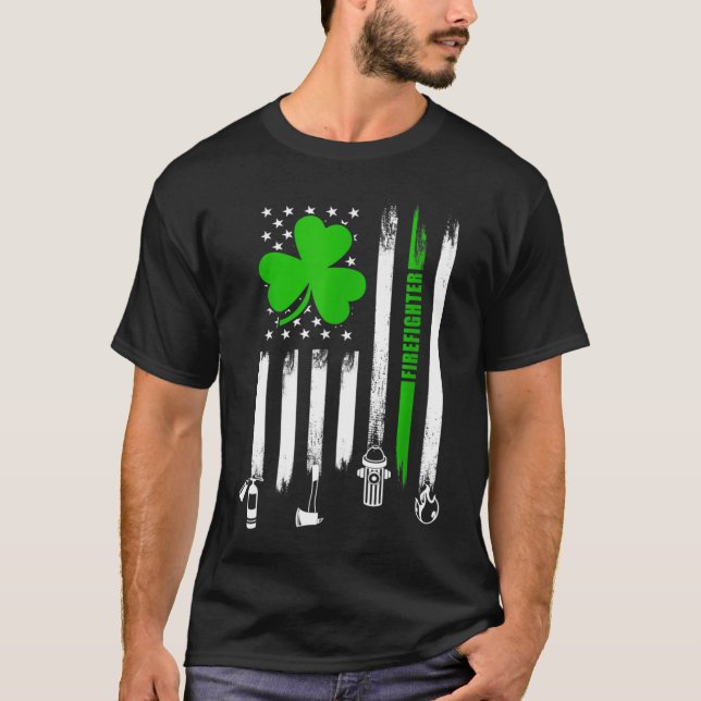 Camiseta Shamrock Irish American Flag Firefighter Rua-Patri (Frente)