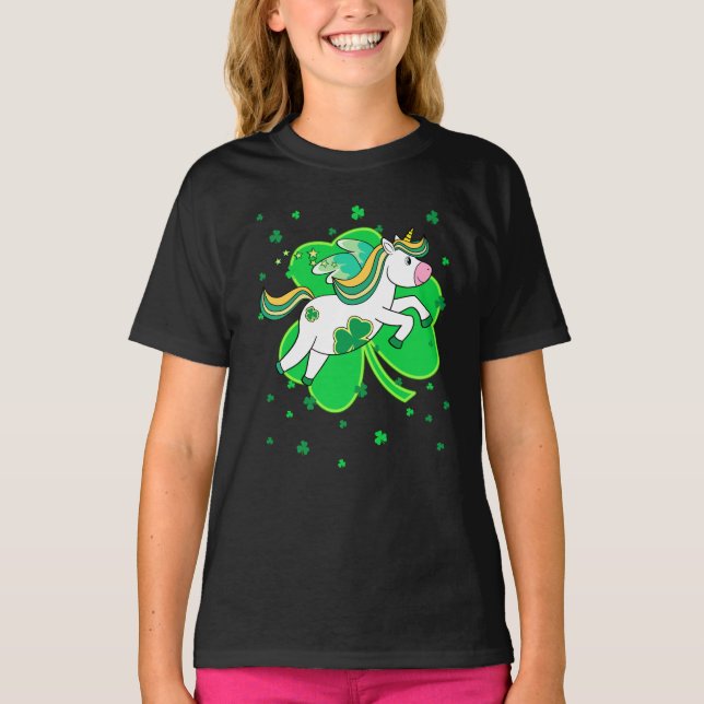 Camiseta Shamrock irlandês Dia de São Patrício do Unicórnio (Frente)