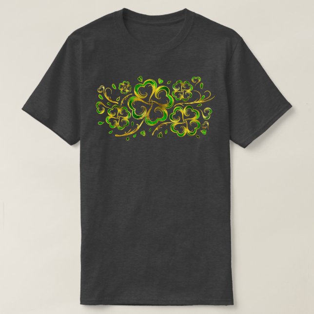 Camiseta Shamrock Irlandês Fourleaf Lucky Clover (Frente do Design)