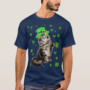 Camiseta Shamrock Leprechaun Cat Dia de São Patrício irla