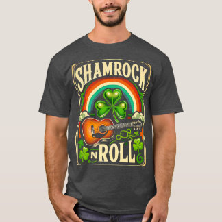 Camiseta Shamrock n Roll Guitar Dia de São Patrício Men K