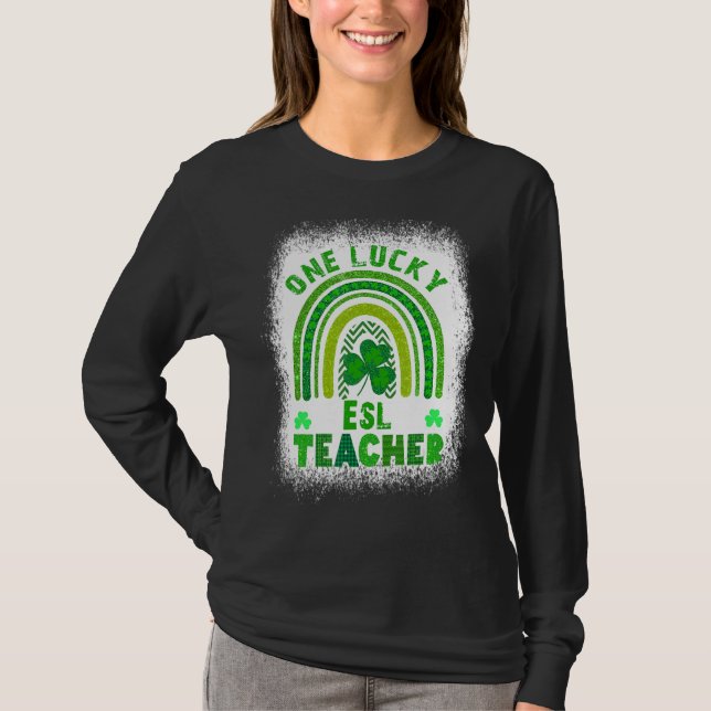 Camiseta Shamrock One Lucky Teacher Dia de São Patrício fem (Frente)