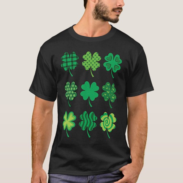 Camiseta Shamrock Pattern St Patricks Day Cute Plaid Four L (Frente)
