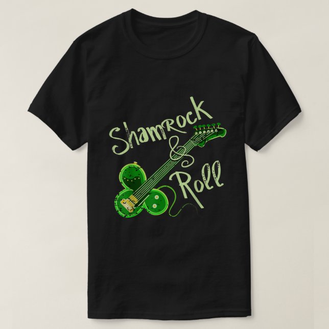 Camiseta Shamrock Roll Ireland Clover Guitar St Patricks Da (Frente do Design)
