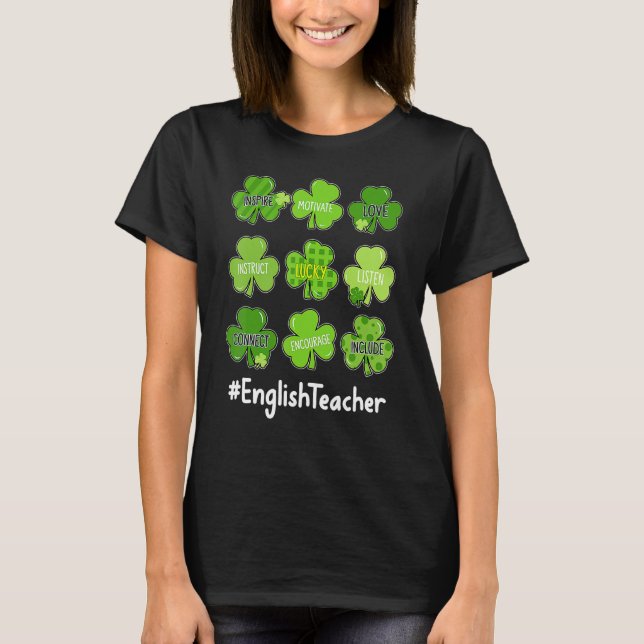 Camiseta Shamrock Teach Adora Professora Inglesa St Patrick (Frente)