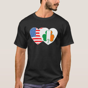 Camiseta Shamrock USA Flag Twin Heart para irlandeses P