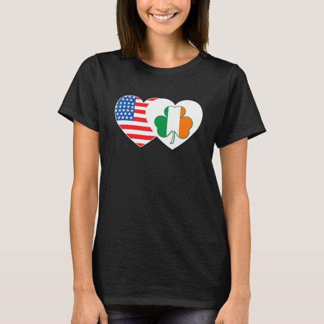 Camiseta Shamrock USA Flag Twin Heart para irlandeses P (Frente)