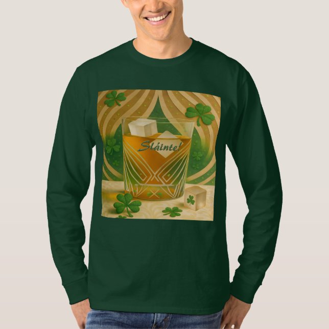 Camiseta Shamrocks Irish Whiskey Tumbler "Sláinte!" (Frente)