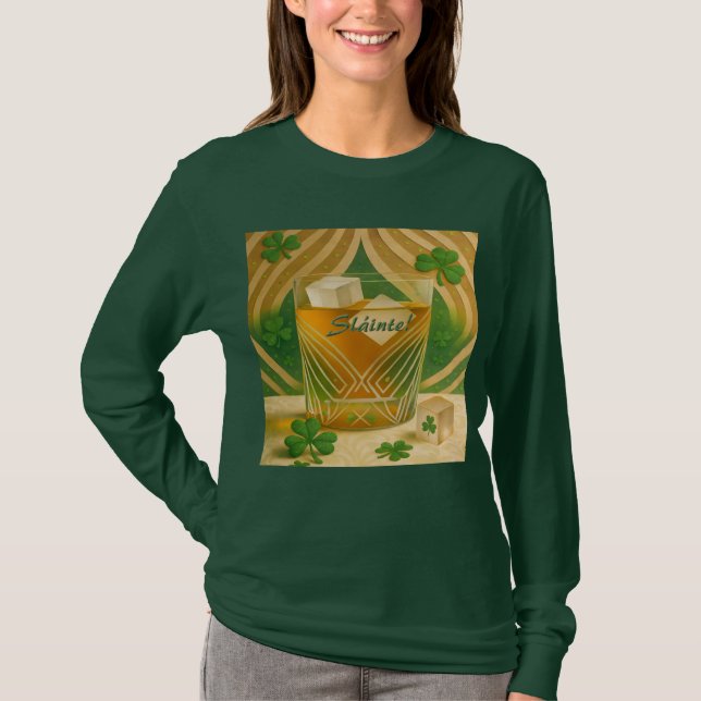 Camiseta Shamrocks Irish Whiskey Tumbler "Sláinte!" (Frente)