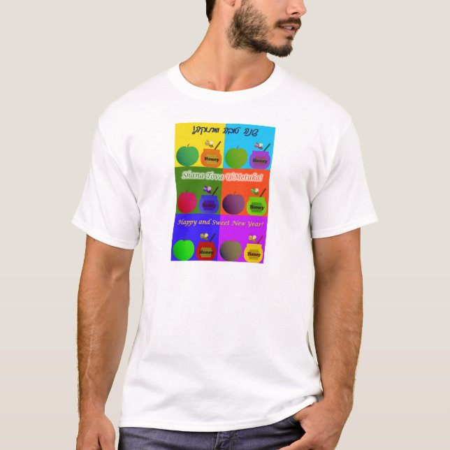 Camiseta Shana Tova - estilo bonito do pop art de Apple, do (Frente)