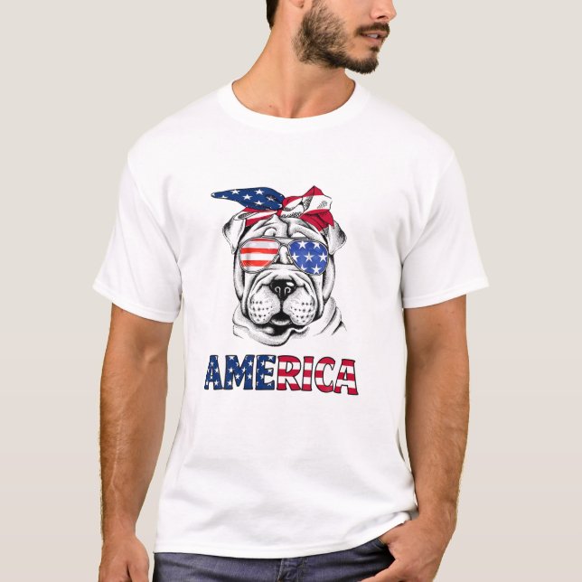 Camiseta Shar Pei American Flag Shar Pei Mãe Shar Pei 4To O (Frente)