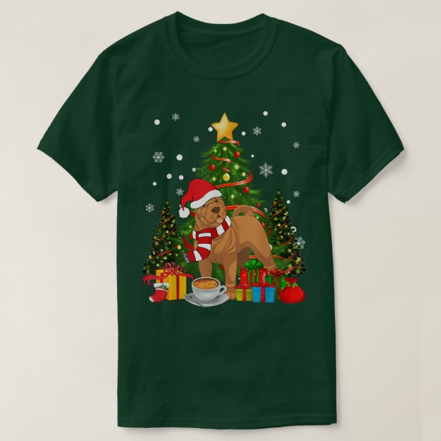 Camiseta Shar Pei Cachorro Papai Noel Café de Natal 2021 Ca (Frente do Design)