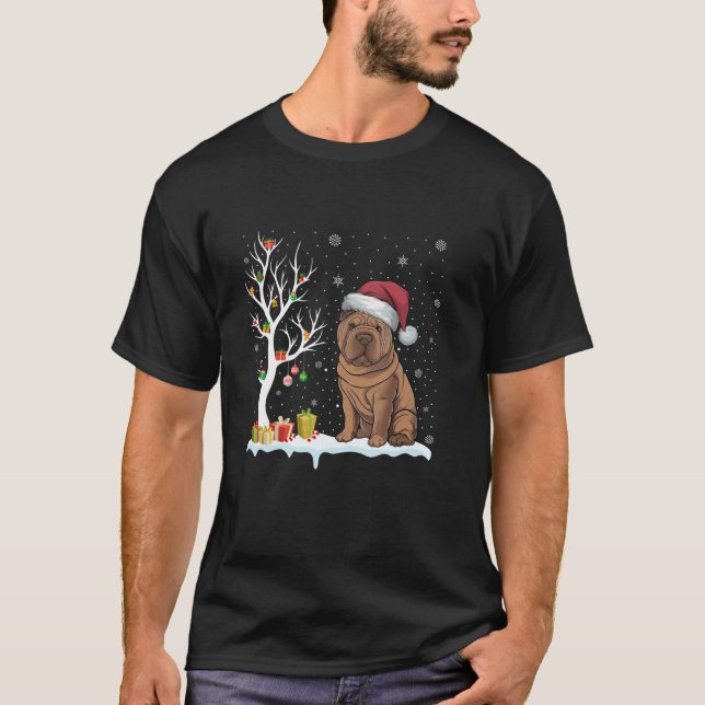 Camiseta Shar Pei Cachorro Santa Hera Árvore Festiva Cristm (Frente)
