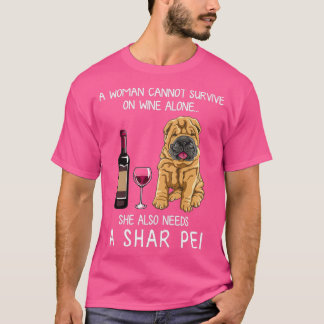 Camiseta Shar Pei e vinho Cão Engraçado