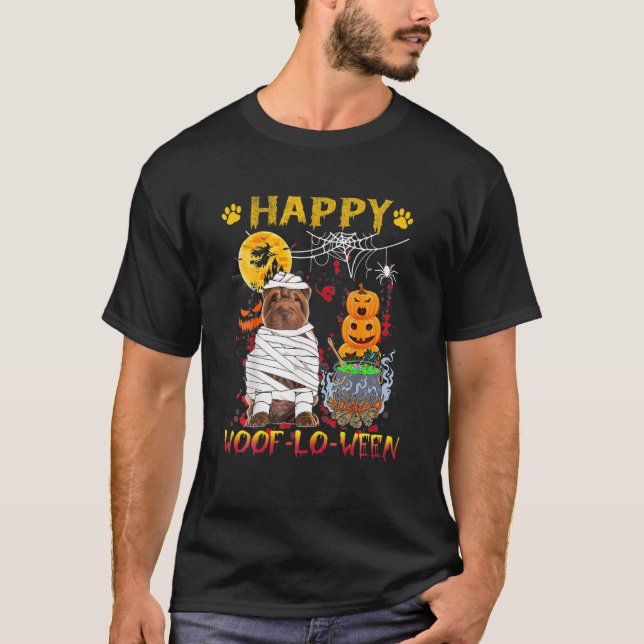 Camiseta Shar Pei Mummy Happy Woof-Lo-Ween Halloween Pumpki (Frente)