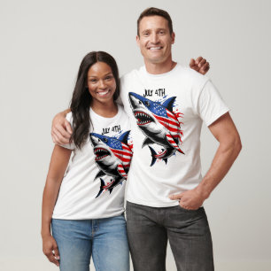 Camiseta Shark American Flag 4 de julho