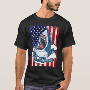 Camiseta Shark American Flag 4 De Julho Meninos