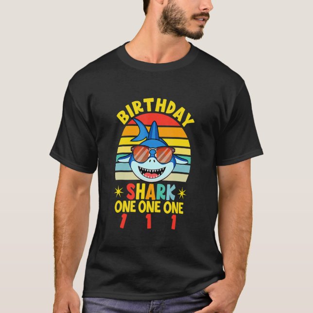 Camiseta Shark Birthday 1 ano primeiro aniversario Boy Matc (Frente)