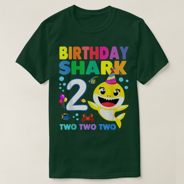 Camiseta Shark Birthday 2 Years Old 2nd Birthday Matching F (Frente do Design)