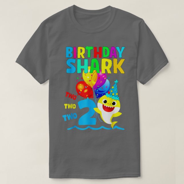 Camiseta Shark Birthday 2 Years Old 2nd Birthday Matching F (Frente do Design)