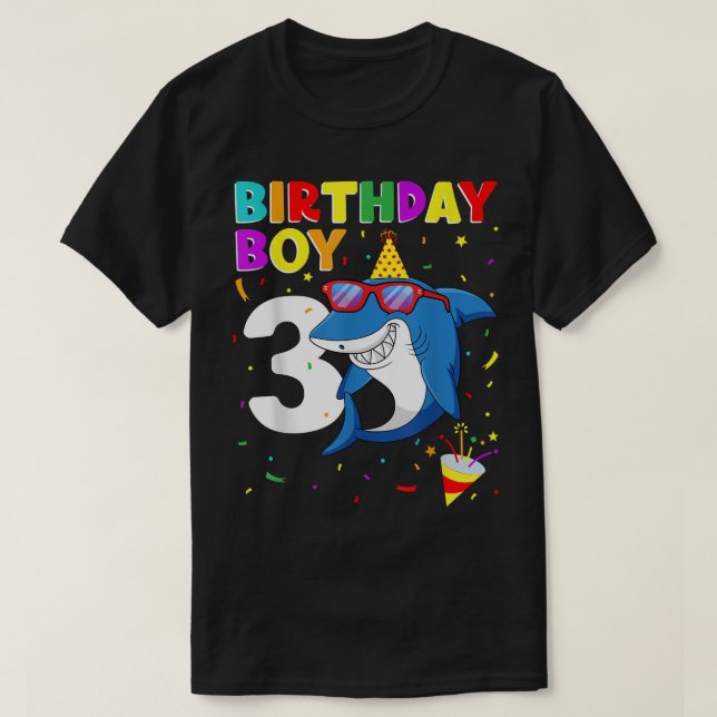 Camiseta Shark Birthday 3 Years Old 3rd Birthday Boy Matchi (Frente do Design)