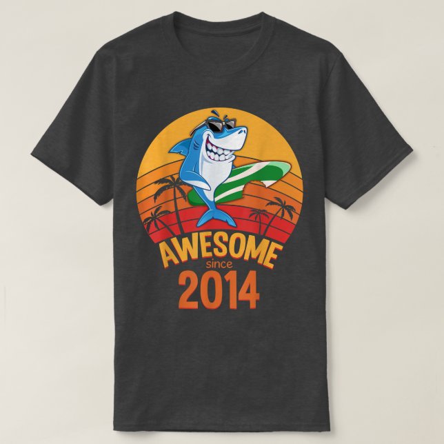 Camiseta Shark Birthday 6 Years Old Surf Awesome Since 2014 (Frente do Design)