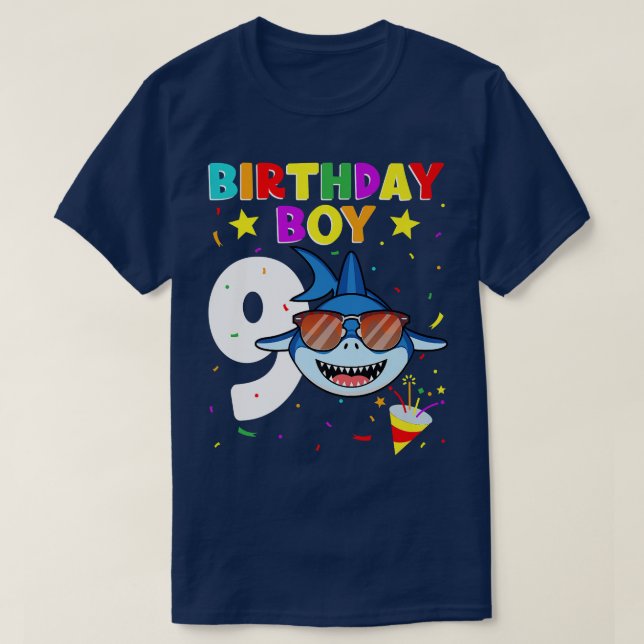 Camiseta Shark Birthday, 9 anos, 9 anos, Aniversário, Match (Frente do Design)