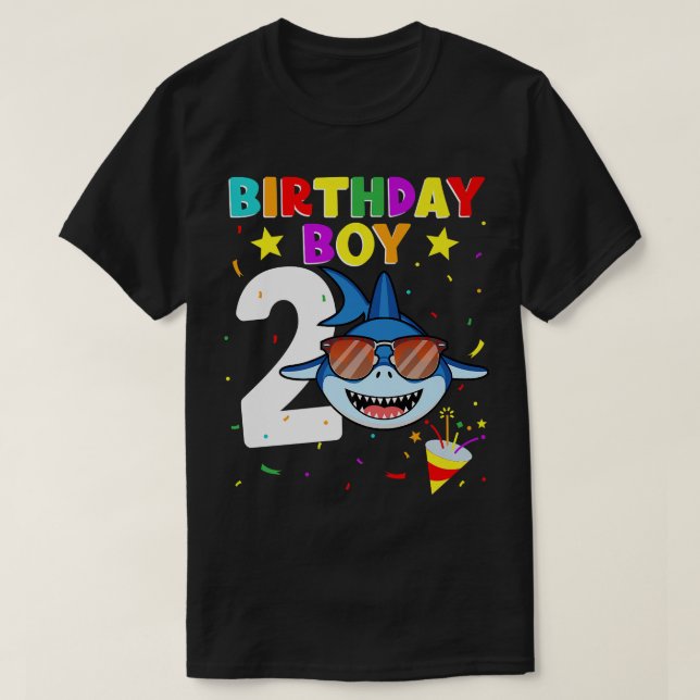 Camiseta Shark Birthday, segundo aniversário Matchi, 2 Anos (Frente do Design)