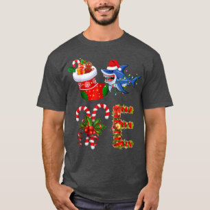 Camiseta Shark Christmas Lights Led Funny Santa Hat Christm