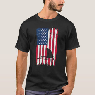Camiseta Shark Fin Ocean Silhouette American Flag Usa Patri