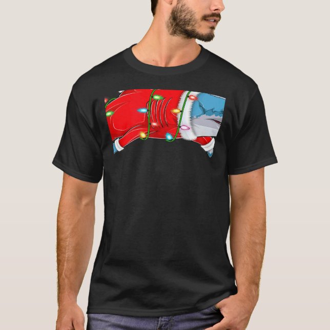 Camiseta Shark Fish  Christmas Lights Santa Merry Sharkmas  (Frente)