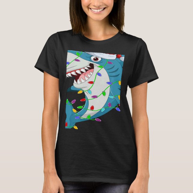 Camiseta Shark Fish   Christmas Lights Santa Shark Xmas (Frente)