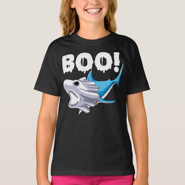 Camiseta shark halloween  boo ghost shark gift boys mens (Frente)
