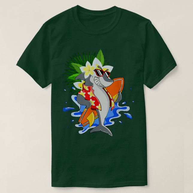 Camiseta Shark Hawaiian Funny Aloha Hawaii Beach Summer Vac (Frente do Design)