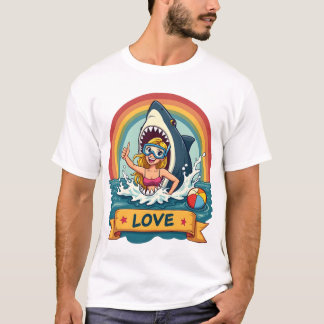 Camiseta Shark Love - Engraçado Cartoon Beach T Shirt