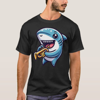 Camiseta Shark Playing Trumpet Cartoon Music Fun