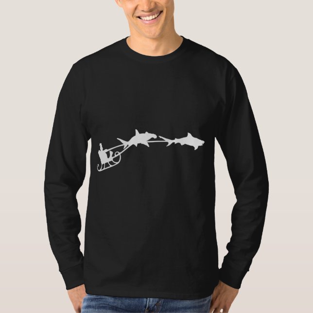 Camiseta Shark Santa Claus Sleigh Fresco De Natal (Frente)