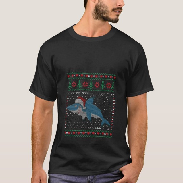 Camiseta Shark Santa Hat Festa da Família Pajama de Natal F (Frente)