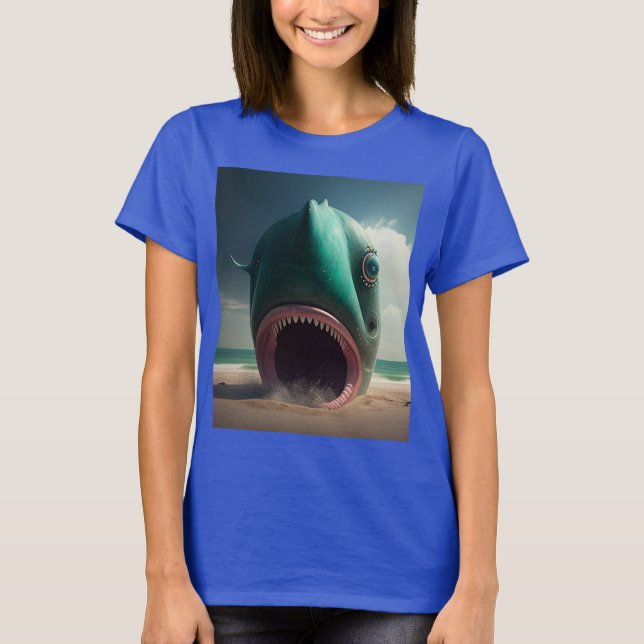 Camiseta Shark sculpture on the beach (Frente)