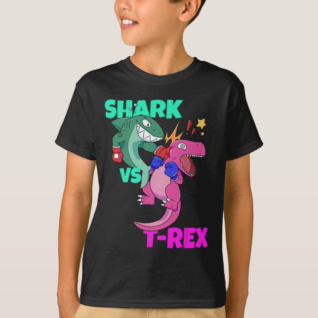 Camiseta Shark Vs Dinosaur T Rex Boxing Gloves For Kids Boy (Frente)