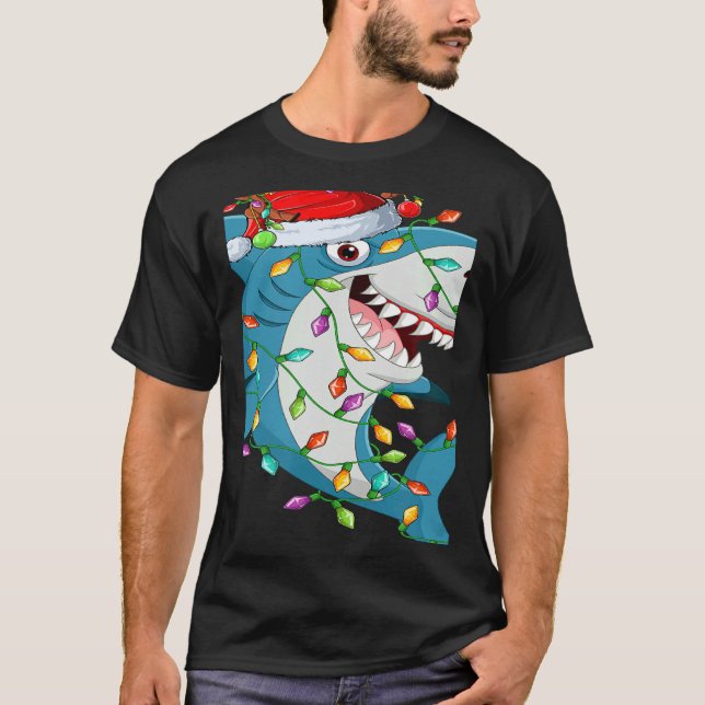 Camiseta Shark Xmas Lights Reindeer Santa Shark Christmas (Frente)