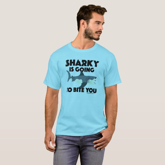Camiseta Sharky vai morder você Design - T básico masculino (Frente Completa)