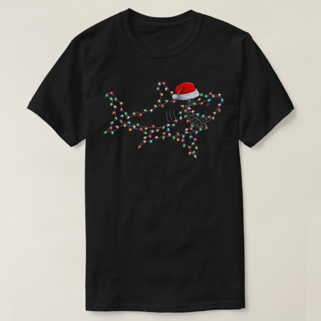 Camiseta Sharon Xmas Luz o Natal do Shark Santa Hat (Frente do Design)