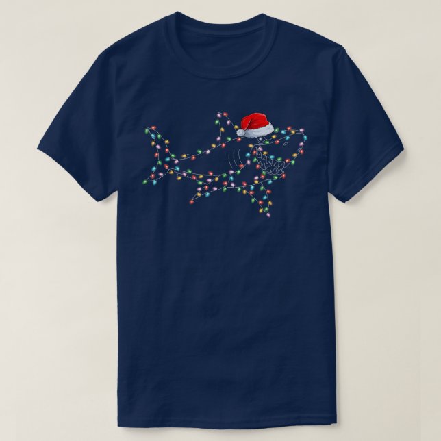 Camiseta Sharon Xmas Luz o Natal do Shark Santa Hat (Frente do Design)