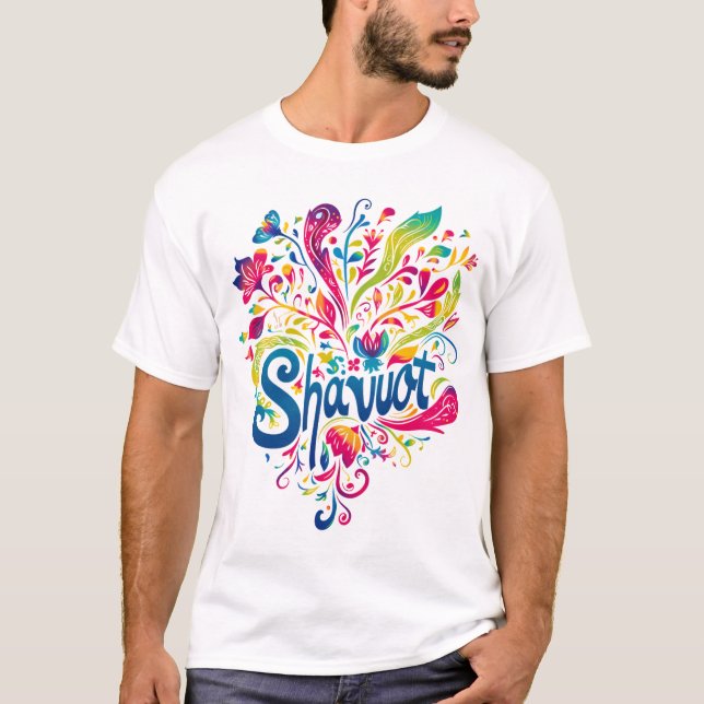 Camiseta Shavuot - Celebração Colorida de Shavuot (Frente)