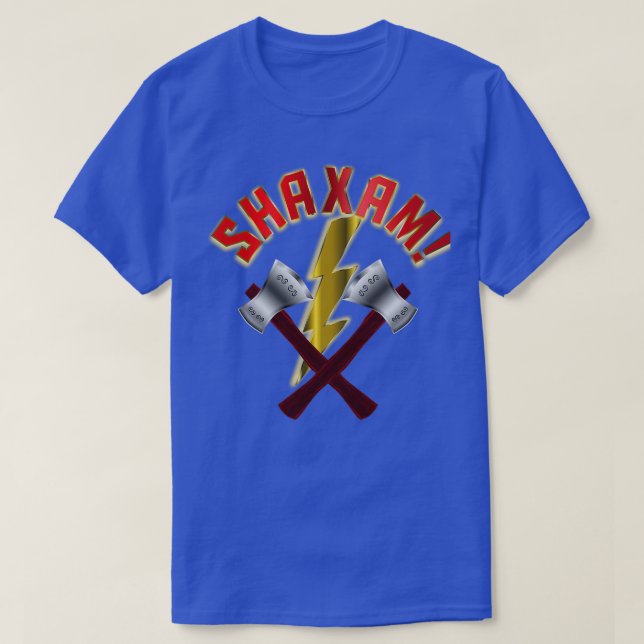 Camiseta SHAXAM Dupla Ax e Turnos de Relâmpago (Frente do Design)