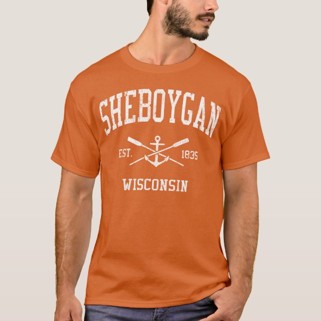 Camiseta Sheboygan Wi Crossed Oars Boat Anchor Sports frien (Frente)